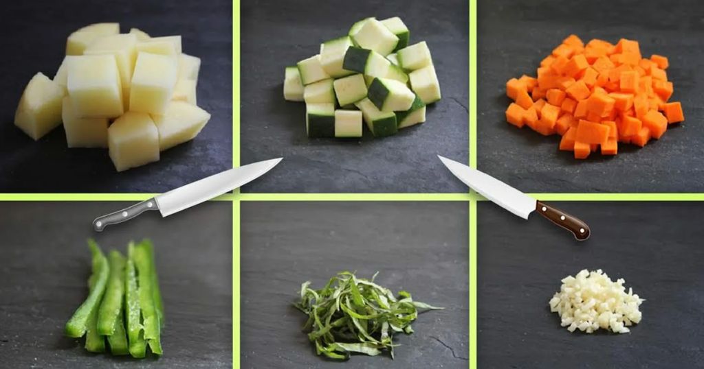 A large dice cut measuring 1 inch long