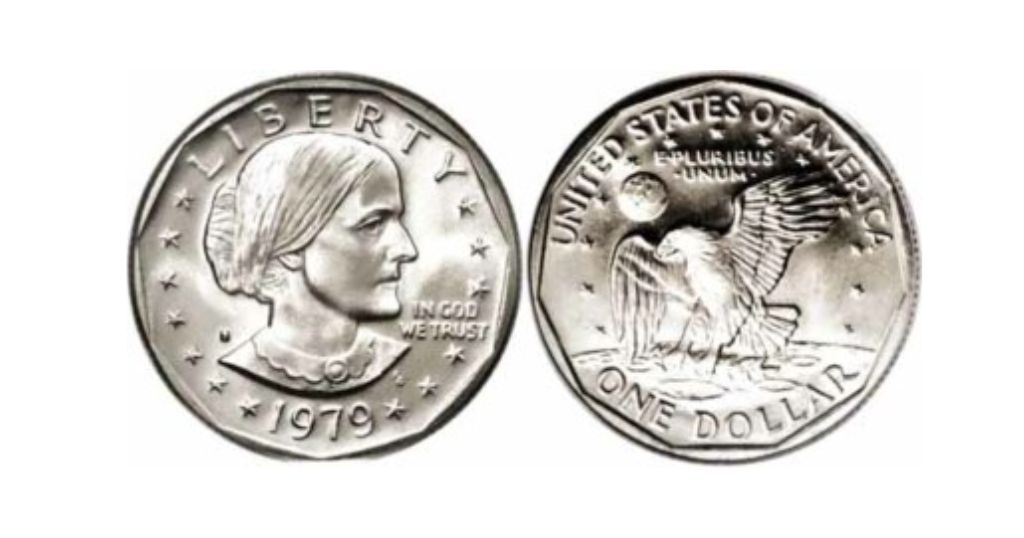 Susan B. Anthony dollar coin measuring 1 inch in diameter.