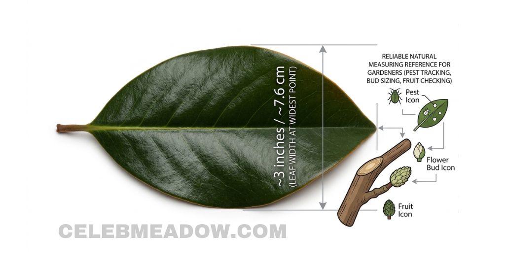 Mature Southern Magnolia leaf measuring 3 inches in length