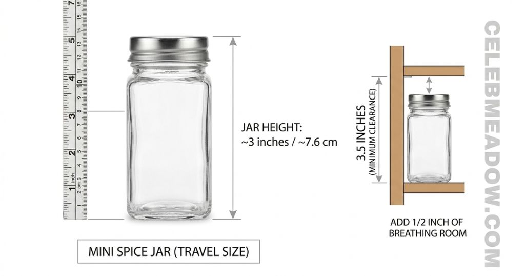 Mini travel-size spice jar, 3 inches tall