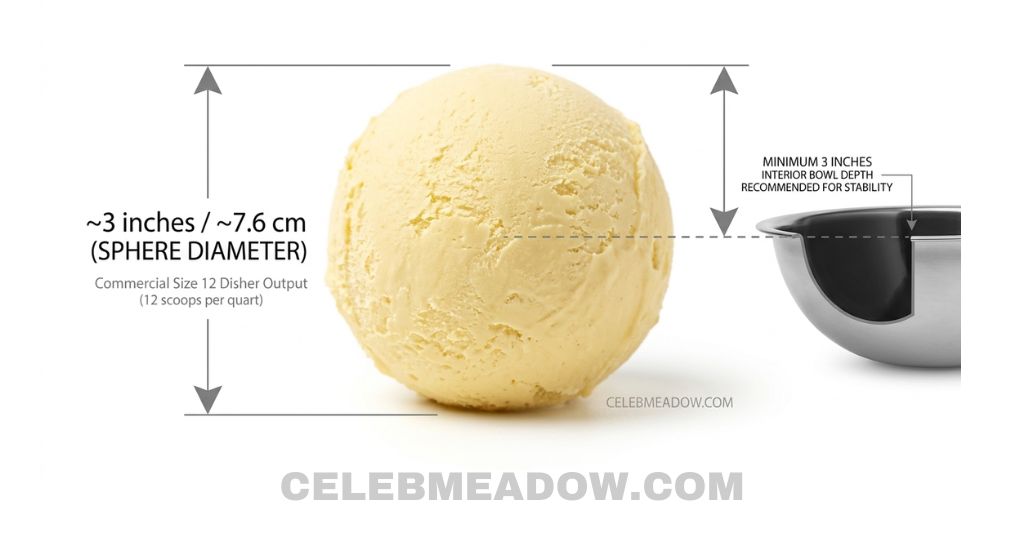 Size 12 ice cream scoop sphere measuring 3 inches in diameter