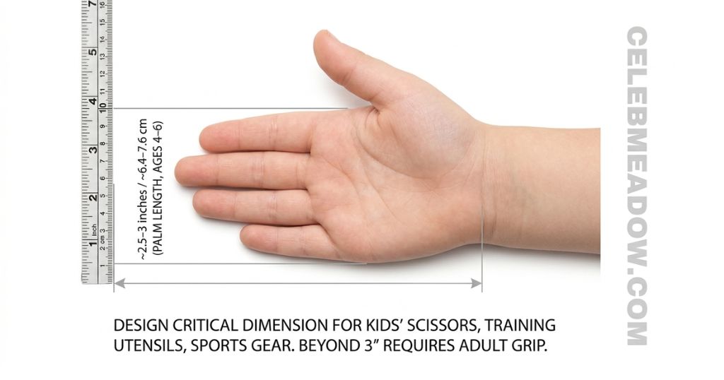 Small child's palm length (ages 4–6) measuring 3 inches