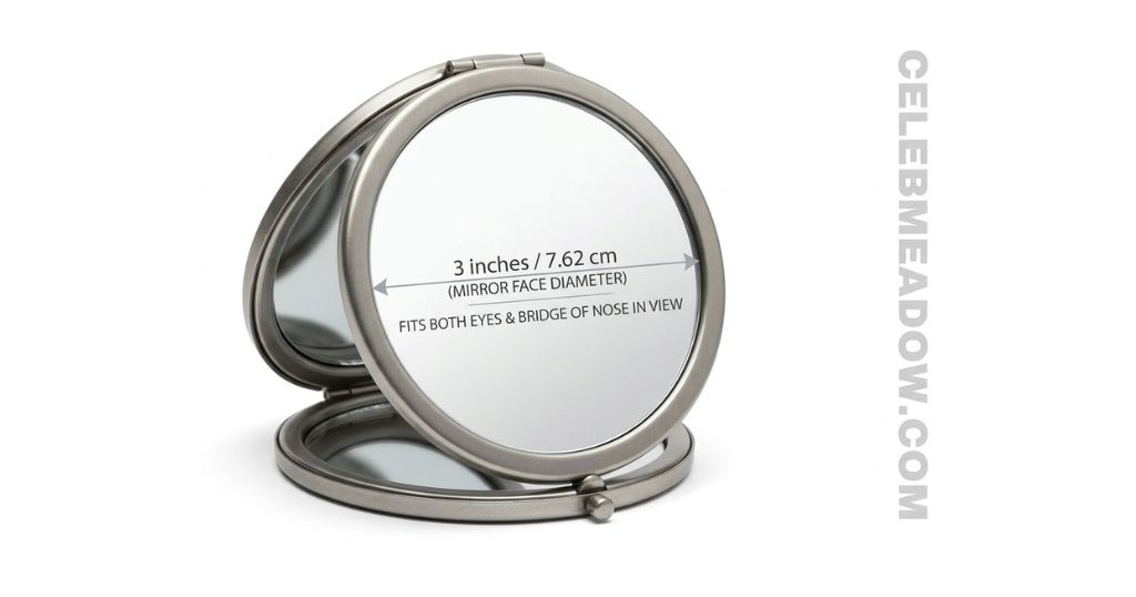 Standard compact pocket mirror that is 3 inches long