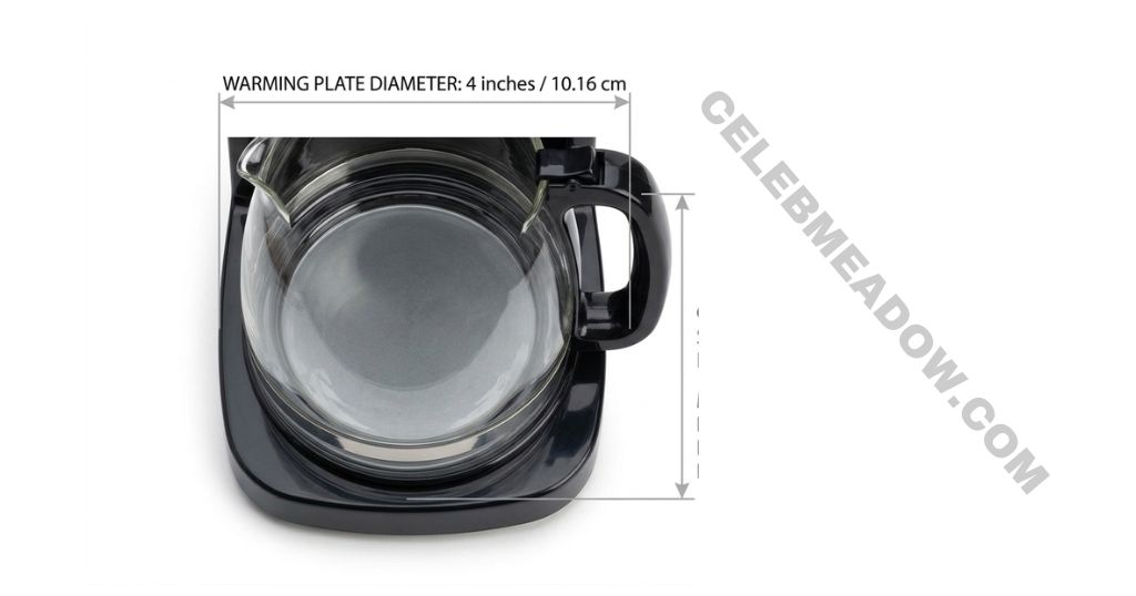 Top-down view of a 4-inch diameter coffee maker warming plate with a carafe sitting on it