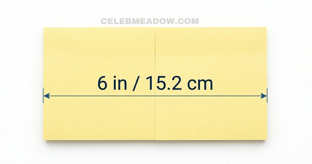 Two standard 3x3 inch sticky notes placed side by side showing a combined 6-inch width