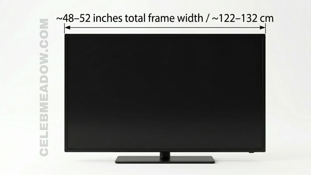 55-inch class television showing total physical frame width of approximately 52 inches tall from left edge to right edge