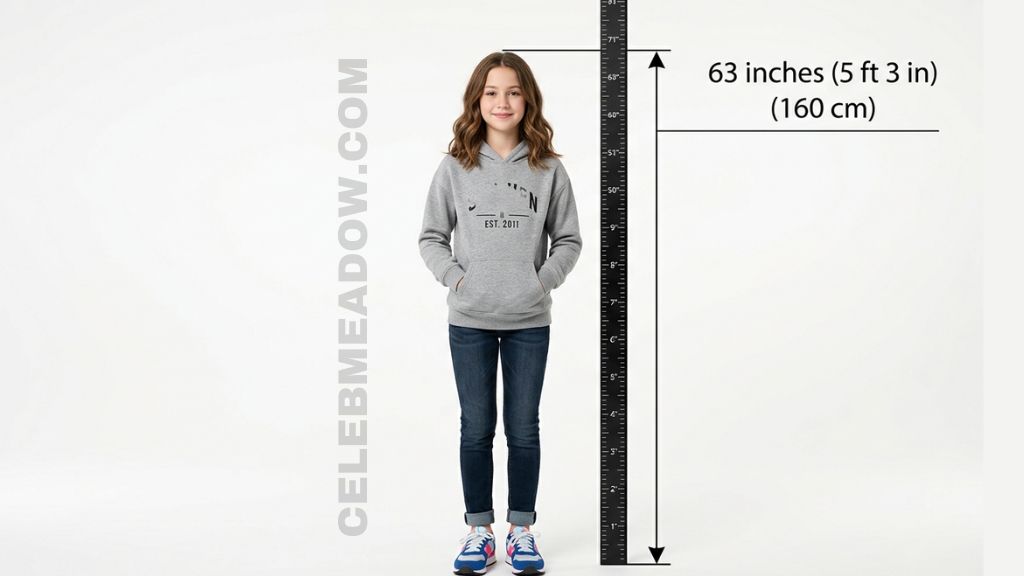 Growth chart comparison showing 63-inch height matching average 12 to 13 year old girl based on CDC data