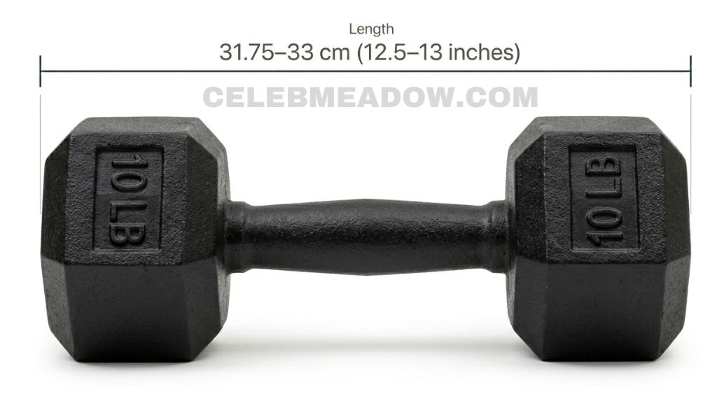 10-lb Cast Iron Dumbbell (Total Length) that is 13 Inches long