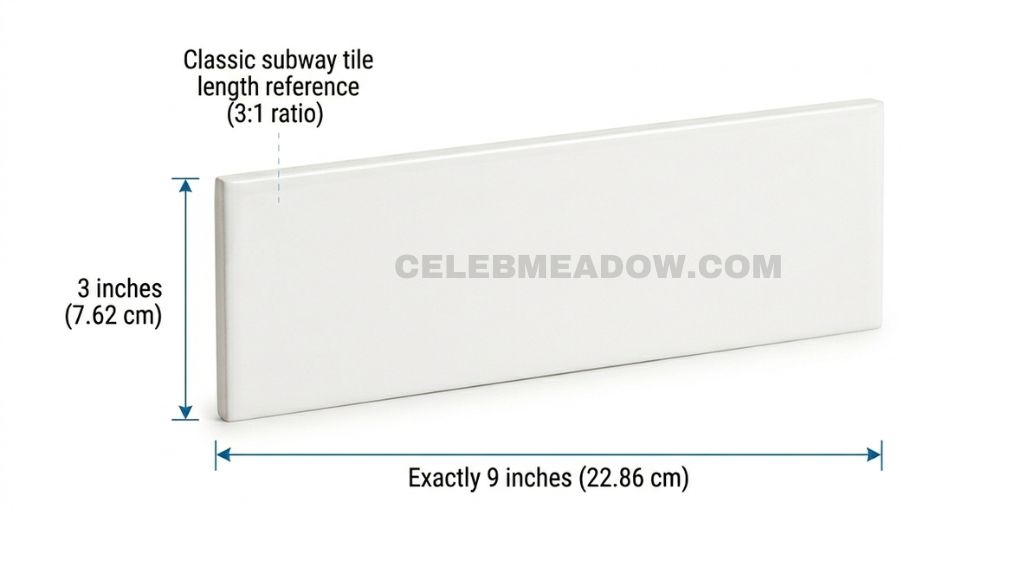 Classic white 3x9 ceramic subway tile showing exact 9-inch length