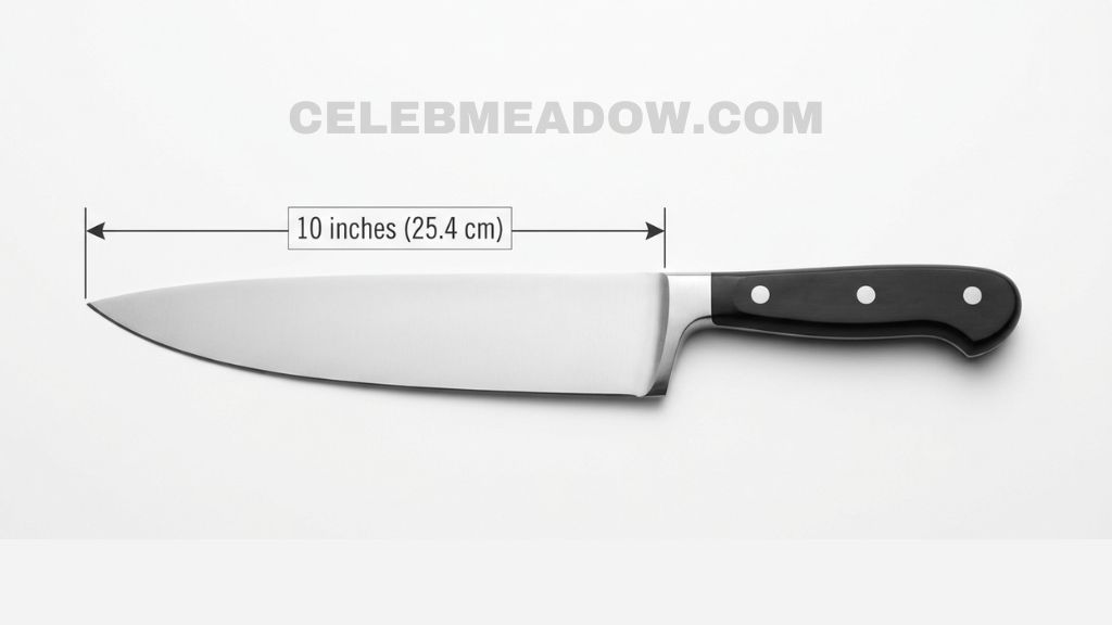 Professional 10-inch long chef's knife blade measured from bolster to tip
