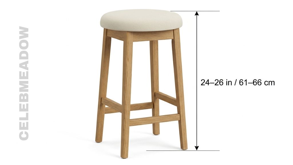 Counter-height bar stool with seat 24 to 26 inches from floor, positioned at a kitchen island