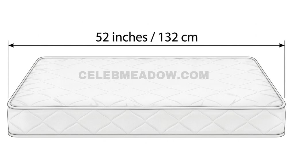 Standard crib and toddler mattress measuring 52 inches in length shown beside a ruler for scale