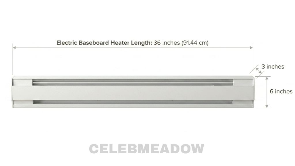 White electric baseboard heater unit measuring 36 inches long along a wall