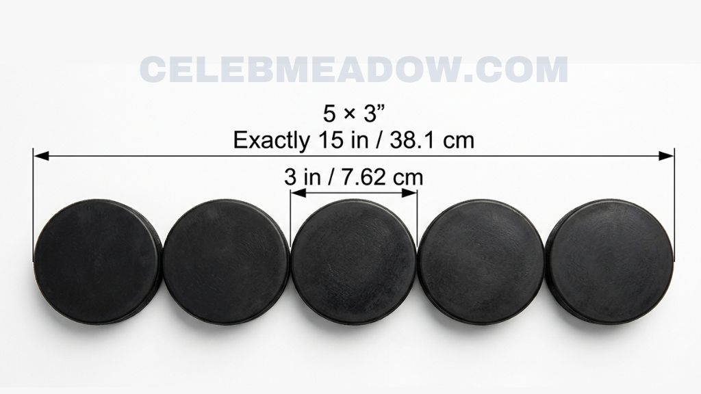 Five Hockey Pucks Laid Edge to Edge that is 15 Inches Long