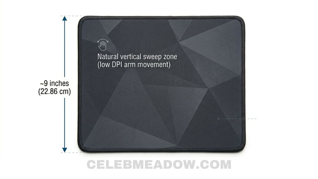 Compact gaming mouse pad showing 9-inch vertical height dimension
