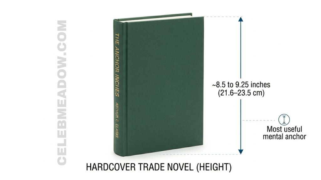 Standard US trade hardcover book standing upright showing approximately 9-inch height
