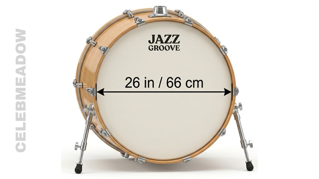26-inch jazz kick drum shown on stage with bass drum pedal attached