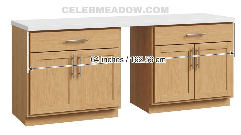 Two 32-inch kitchen base cabinets placed side by side creating a 64-inch wide countertop run