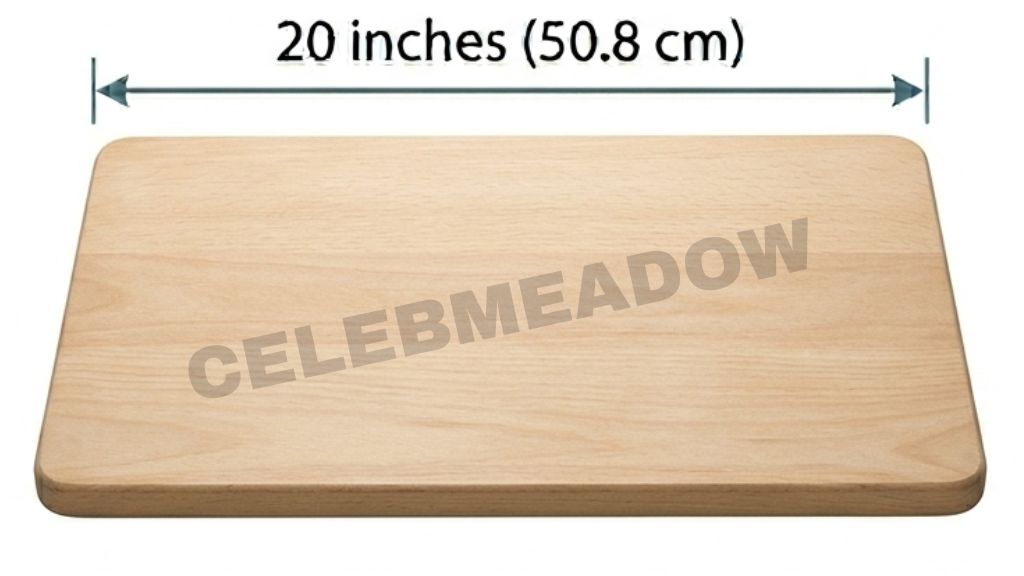 A medium rectangular cutting board lying flat, measuring approximately 20 inches in length
