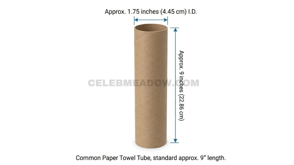 Paper towel roll inner cardboard tube measuring approximately 9 inches in length
