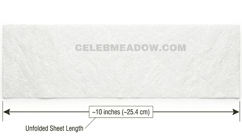 Single select-a-size paper towel sheet unfolded to approximately 10 inches length