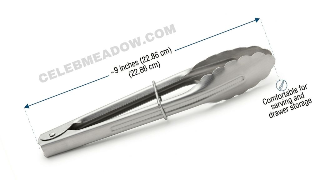 Small 9-inch kitchen tongs shown closed measuring total length