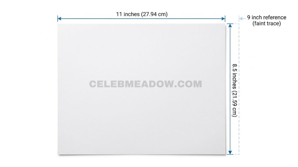 US letter-size printer paper lying flat showing 8.5-inch width close to 9 inches