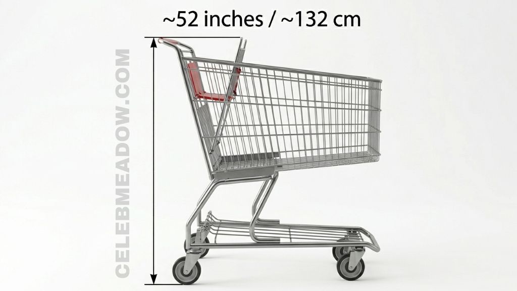 Grocery store shopping cart with child seat backrest reaching approximately 52 inches from the floor