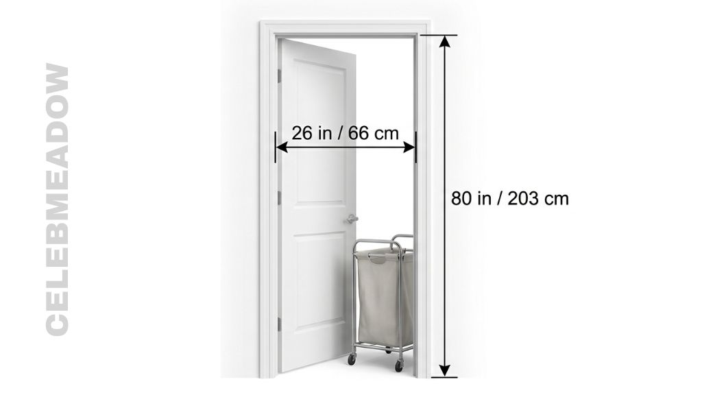 Narrow interior door measuring 26 inches wide, showing minimum single-person walk-through clearance