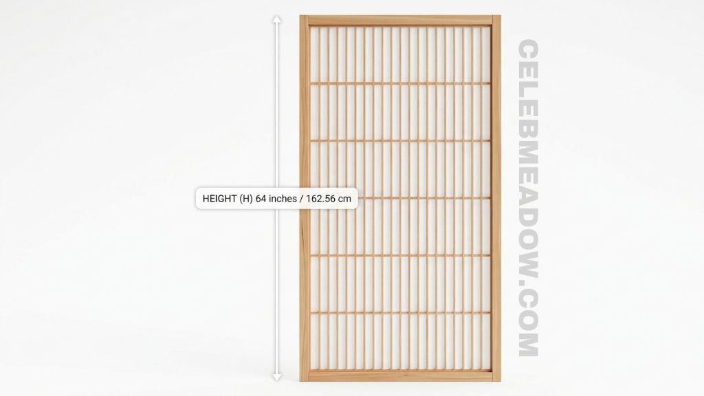 A 64-inch tall single-panel shoji screen standing in a Japanese-style interior with tatami flooring