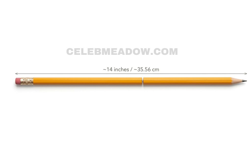 Two No. 2 yellow pencils placed end to end on a wooden desk, spanning approximately 14 inches long total