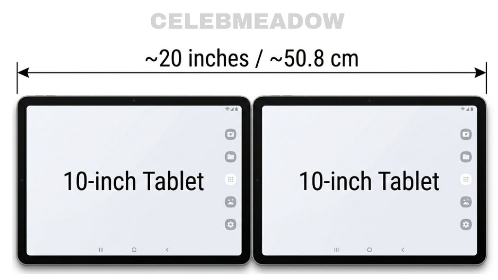 Two 10-inch tablets placed side by side in landscape orientation, showing a combined width of approximately 20 inches