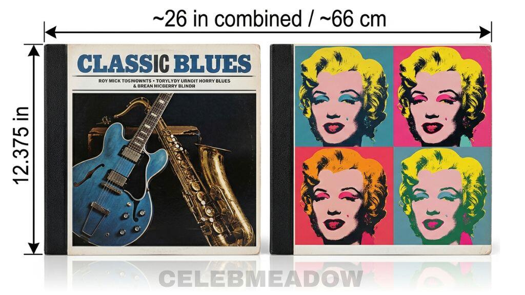 Two 12-inch vinyl record album covers placed side by side showing combined width near 26 inches