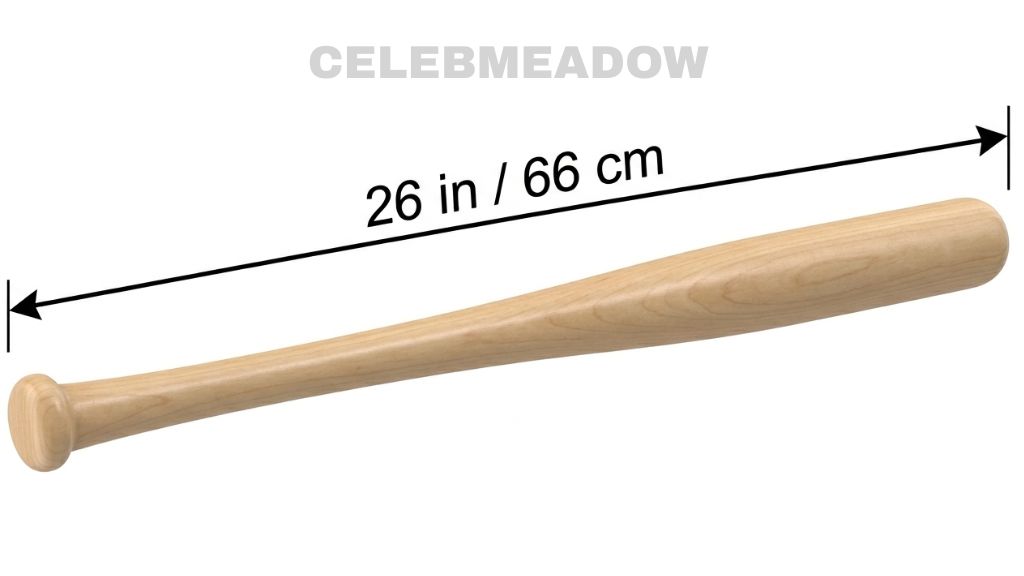 26-inch youth wooden baseball bat shown next to a child in T-ball stance