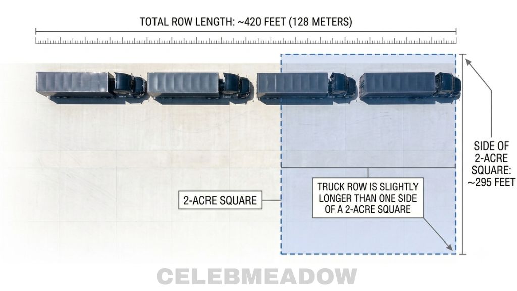 A Line of 6 Semi-Trucks That Is About 2 Acres in Size