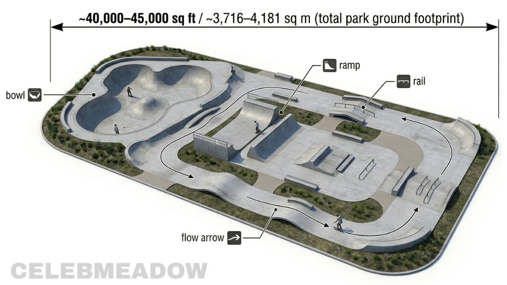 A Regulation Skatepark That Is About 1 Acre Visually