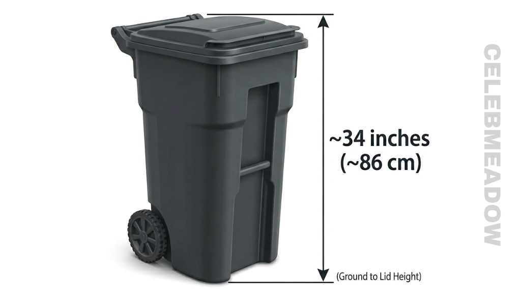 A Rolling Outdoor Trash Can That Is 34 Inches Long
