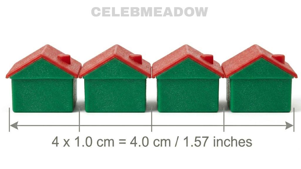 Four Monopoly Houses Side by Side That Is 4 cm Long