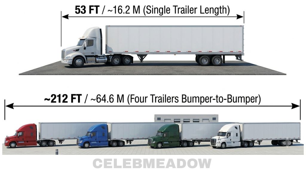 Four Semi-Truck Trailers End-to-End That Is About 1 Acre Visually