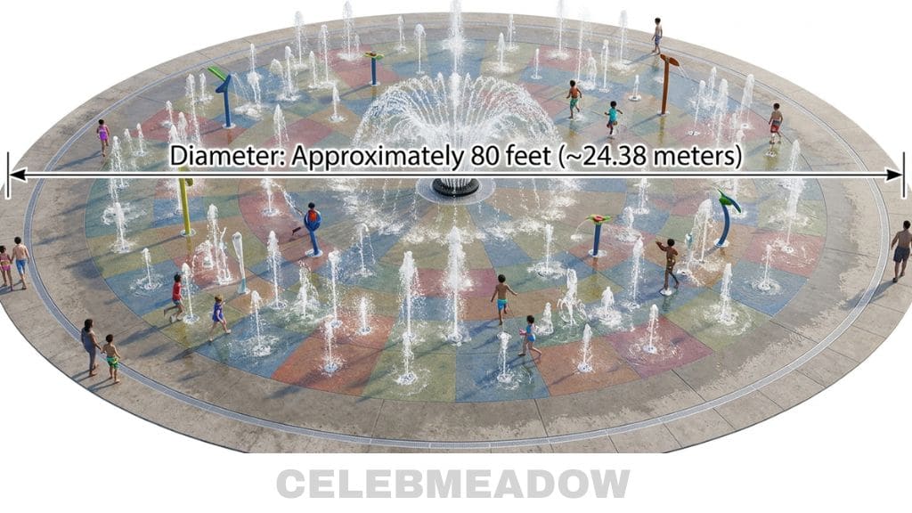 Large Municipal Fountain or Splash Pad That Is 80 Feet Long