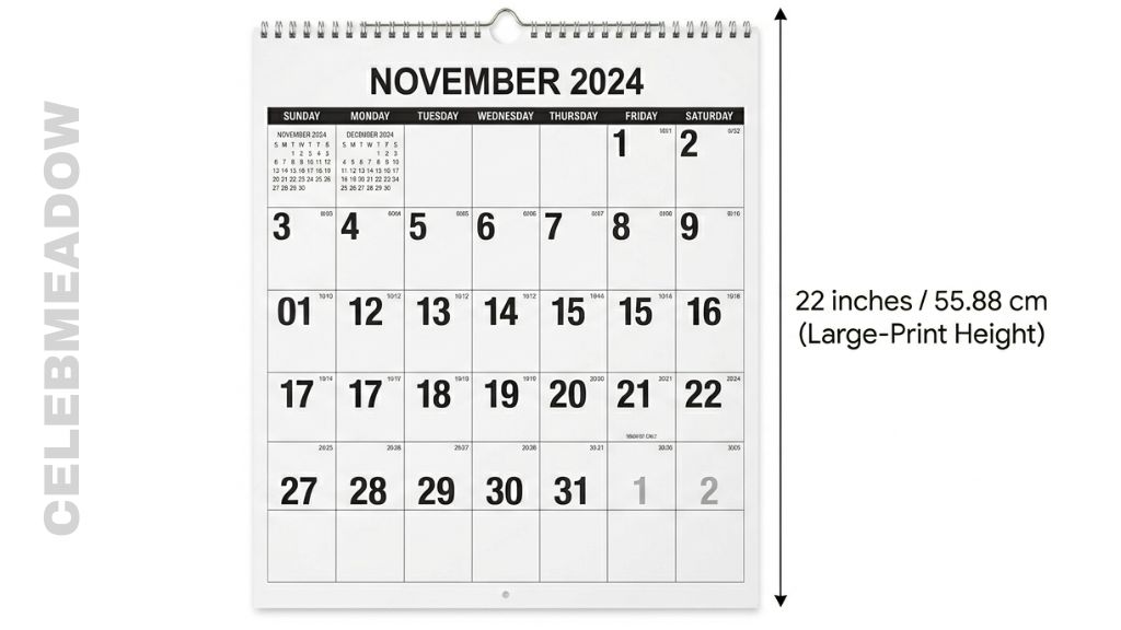 Large Wall Calendar (Height) that is 22 Inches Long