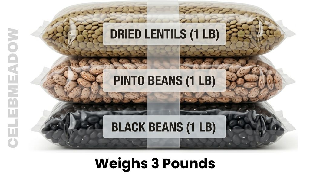 Three Packs of Dried Beans or Lentils Weighs 3 Pounds