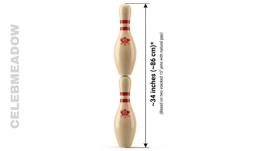 Two Bowling Pins Stacked End to End That Is 34 Inches Long