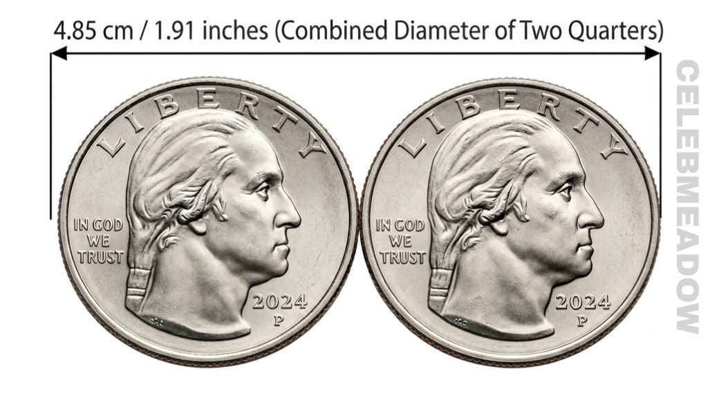 Two U.S. Quarters Side-by-Side That Is 5 cm Big