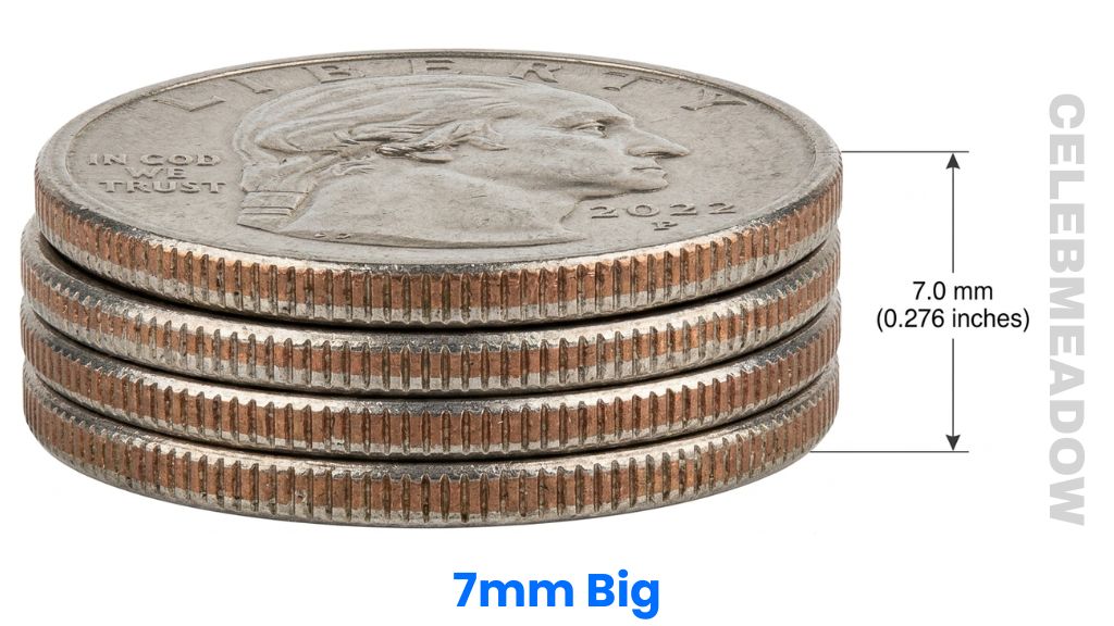 Stack of 4 Standard US Quarters That Is 7mm Big