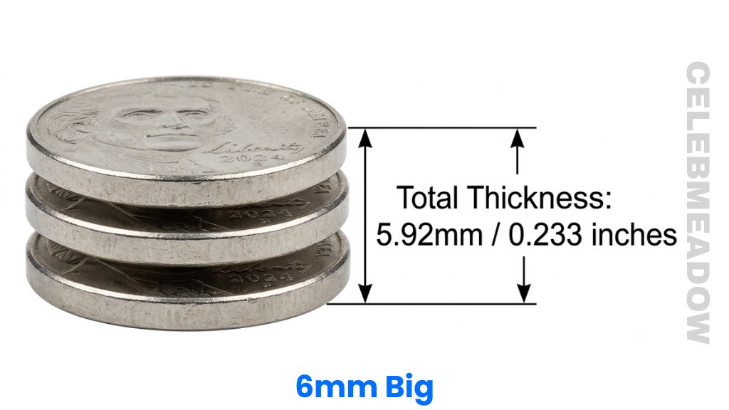 Stack of Three US Nickels That Is 6mm Big